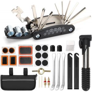 Letnerny-Kit Reparation Velo 16 En 1 Accessoires,Outil Multifonction Bicyclette Outils Velo Avec Imperméable Sac De Organisation Et Rustine De Pneu Réparation Rapide Pour Bicyclette,Vtt,Cyclisme,Vélo - Neuf