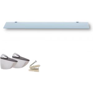 TIANYI-Étagère Murale en Verre 80cm pour Salle de Bain, Étagère de Douche Blanche avec Verre de Sécurité Trempé 6mm et Supports Métalliques - Neuf