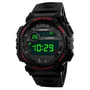 Montre De Sport Led Pour Homme - Rouge - Montre-Bracelet &Eacute;lectronique D'ext&eacute;rieur - Bo&icirc;tier De 43,5 Mm - Bracelet En R&eacute;sine Durable - Neuf