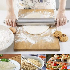 Jexnovashop-Rouleau &Agrave; P&acirc;tisserie En Acier Inoxydable, Rouleau &Agrave; Pizza Antiadh&eacute;sif Pour La Cuisson, Biscuit, Chapati, Fondant, P&acirc;te, Cro&ucirc;te De G&acirc;teau &Agrave; Pizza (Option A) - Neuf