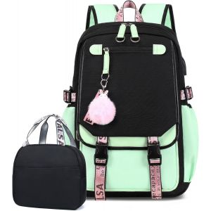 Sac À Dos Avec Sac À Lunch Sets, Sacs Scolaires Pour Filles Enfant Cartable Élémentaire Étudiant Sac De Voyage Résistant À L'Eau 21L Pour Les Filles Les Élèves Et Du Lycée - Neuf