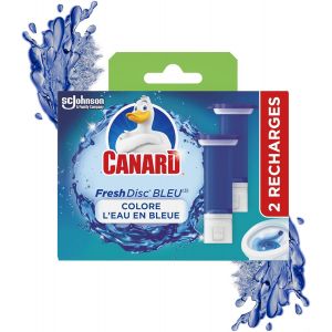 Canard WC Fresh Disc Recharge Eau Bleue - Bloc Sans Cage Nettoyant WC - Colore l'Eau en Bleue - 2 Recharges, 12 Disques - Neuf