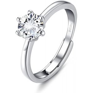 Kahfl-Bague Femme En Argent Sterling 925 Bague De Fian&ccedil;ailles Anneau D'alliance Bague Argent Femme Zircon Incrust&eacute; Taille Ajustable Bijoux Femme Cadeau Anniversaire - Neuf