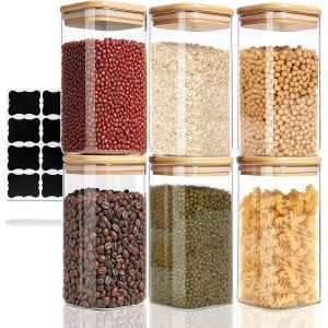 Bocaux En Verre Lot De 6 Bocaux En Verre Herm&eacute;tique 750ml Pot En Verre Avec Couvercle Bambou,Pour C&eacute;r&eacute;ales,Cornflakes,Haricots - Neuf