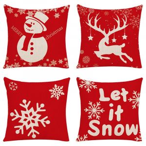 4pcs 18"" X 18"" Rouge De No&euml;l Housses De Coussin D&eacute;coratif De No&euml;l Canap&eacute; Taies D'oreiller, Draps En Coton Carr&eacute; D'oreiller Housse De Coussin Pour Canap&eacute;, Un Canap&eacute;, Un Lit Et Une Voiture - Neuf
