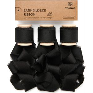 Ruban De Satin &Agrave; Franges Noir 2.5 Cm X 13.7 M, Ruban Tissu Fait Main Pour Emballage Cadeau, Bouquets De Mariage, D&eacute;corations De F&ecirc;te - Neuf