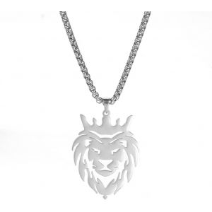 Kal-Collier Avec Pendentif T&ecirc;te De Lion Vintage En Acier Inoxydable Pour Homme Et Femme - Neuf