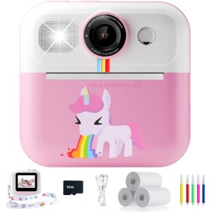 ChenQuanSarl-Appareil Photo Instantan&eacute;, Appareil Photo Enfant Cadeau Pour Filles De 4-12 Ans Avec Papier D'Impression & Carte 32G, Cam&eacute;ra Vid&eacute;o Jouet Fille Avec Stylos Color&eacute;s Pour Le Bricolage - Neuf