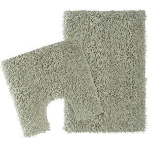 Shiba-Como Lot De 2 Tapis De Bain Et Contour Wc Avec Dos Antidérapant Super Absorbant Vert Sauge[1785] - Neuf