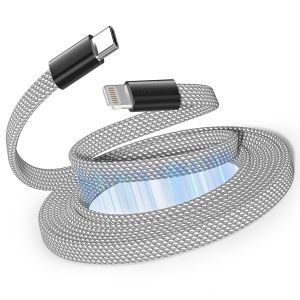 WQD-Bobine de câble magnétique USB C vers Lightning, câble de chargeur pour certifié MFI 1,5 m Quick charge PD 3.0, tresse de fil rétractable plat, compatible avec i -Phone 14 13 12 11 pro Max xr XS - Neuf