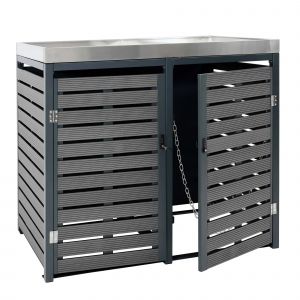 Cache-Poubelles Double Avec Bac &Agrave; Plantes 124 X 134 X 84 Cm Wpc / Acier Inoxydable Anthracite 04_0005718 - Neuf