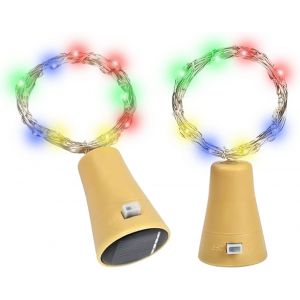 KAL-Lot De 2 Guirlandes Lumineuses Solaires En Liège - 2 M - 20 Led - Pour Mariage, Noël, Jardin, Fête - Multicolore - Neuf