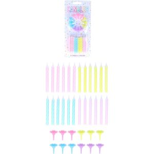 ERYI-Lot De 24 Bougies Décoratives Pour Gâteau D'Anniversaire Avec Supports Faciles À Utiliser, Flammes D'Ange, Bougies Multicolores Rayées Pour Fête D'Anniversaire - Neuf
