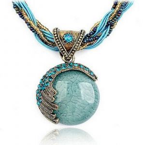 Turquoise Bohème Pour Strass Pendentif Collier Chunky Perles Chaîne Collier - Neuf