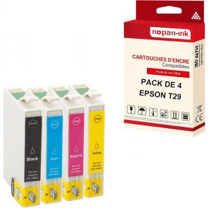 NOPAN-INK - x4 Cartouche compatible pour EPSON T29 XL T29XL Noir + Cyan + Magenta + Jaune Fraise - Neuf