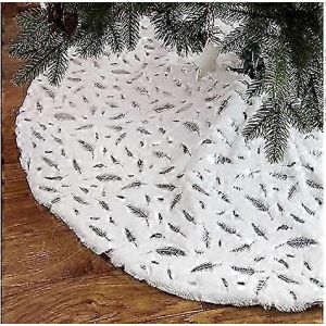 Jupe de sapin blanche en peluche avec motif neige pour No&euml;l - Neuf