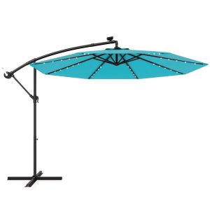 Parasol D&eacute;port&eacute; Solaire 300 X 300 X 250 Cm Ombrage R&eacute;glable Avec &Eacute;clairage Led Style Contemporain En Polyester Vert Helloshop26 20_0013017 - Neuf