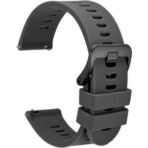 26mm Bracelet De Montre Pour Homme &Agrave; Rayures Arqu&eacute;es, Silicone Bande &Agrave; D&eacute;gagement Rapide, Boucle Noire (Gris Fonc&eacute;) - Neuf