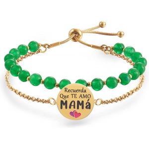 Kal-Double Perle Bracelet Mama Acier Inoxydable Réglable Cadeau Mama Original Cadeau Anniversaire Femme Cadeau Fête Des Mères Cadeau - Neuf