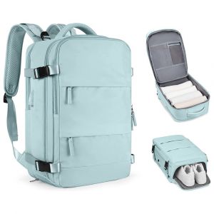Sac &agrave; dos de voyage avec compartiment &agrave; chaussures et port de chargement USB - Bleu clair - Neuf