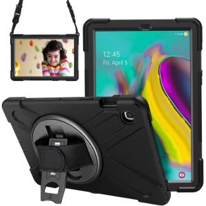 JGD-Coque Antichoc pour Samsung Galaxy Tab S5e 2019, 10.5 Pouces, (SM-T720/T725), Armure Robuste &Eacute;tui avec Support Rotatif &agrave; 360 Degr&eacute;s, Dragonne et Bandouli&egrave;re, Housse pour Galaxy Tab S5e, Noir - Neuf