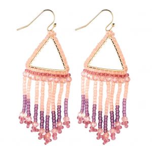 1 Paire/Ensemble De Boucles D'oreilles Pendantes A Pampilles Et Perles Pour Femmes, Style Ethnique (Rose) - Neuf