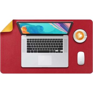 KALANKA-Tapis de Souris Grand, sous Main Bureau L, Mouse Pad Mat Prolong&eacute;, Tapis de Portable, Tableau d'&Eacute;criture, Buvard de Bureau, Double Face Usage en Cuir PU &Eacute;tanche 60 x 35cm(Rouge/Jaune) - Neuf