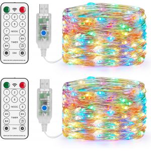 Trahoo-Usb Guirlande Lumineuse 10m, 100 Led En Cuivre, 8 Modes Dimmable Avec T&eacute;l&eacute;commande Et Minuterie, Imperm&eacute;able Lumi&egrave;res D'arbre De No&euml;l Fil De Cuivre D&eacute;coration - Neuf