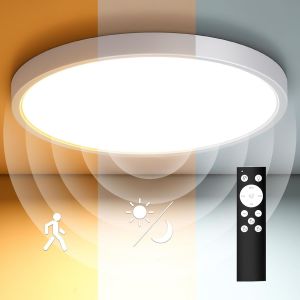SJZG-Lampe Detecteur De Mouvement Interieur, 28W 2800Lm Luminaire Plafonnier Dimmable Avec T&eacute;l&eacute;commande, Ip54 Plafonnier Led Salle De Bain Pour Cuisine Chambre Couloir Cave Garage Balcon 30Cm - Neuf