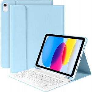 Mdy-Coque Clavier Pour Ipad 10/11ème Génération (10.9 Pouces 2022/11 Pouces A16 2025), Étui Clavier Bluetooth Sans Fil Pour Ipad 10eme/11eme, Azerty Français,Blu - Neuf