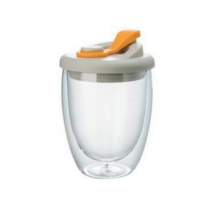 Tasse En Verre &Agrave; Double Paroi De 450 Ml Avec Couvercle &iquest; Tasse &Agrave; Caf&eacute; Et Lait Orange - Neuf