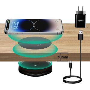 MEVRONISSHOP-Chargeur sans Fil Invisible, 30mm cach&eacute; sous la Table, Chargeur inductif pour iPhone 16/15/14/13/12/11/Pro/Mini/Max/Xs, Samsung S24/S23/S22/S21/S20/S10/S9/S8 - Neuf
