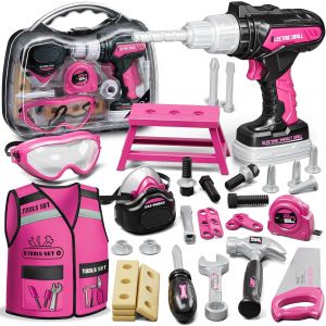 ERYI-Jouet Fille 3 Ans, Boite A Outils Enfant Rose Avec Perceuse Électrique, Boîtes À Outils & Gilet, Jouet Enfant 3 4 5 Ans Fille - Neuf