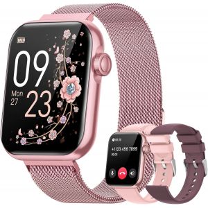 Montre Connectée Femme avec Appel, 1.83¿ Smartwatch avec 3 Bracelets, Fonction Féminine Sommeil Fréquence Cardiaque SpO2 20+ Modes Sportifs Podometre IP68 Calories Android iOS Or Rose, Cadeau - Neuf