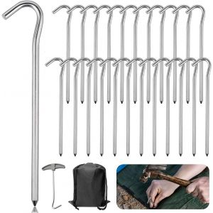 Eryi-24 Pcs Piquets De Tente Piquets De Fixation Sol 18 Cm Sardines Camping Et Extracteur De Piquets Pour Tente De Camping Jardinage Acier Galvanisé Sardine Tent - Neuf