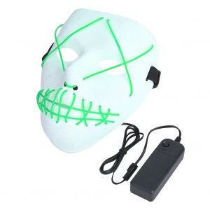 Masque De Clown Lumineux Amusant Pour Halloween, Masque Effrayant Blanc Avec 3 Modes D'eclairage, Vert - Neuf