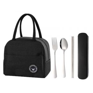 Sac À Lunch Isotherme Avec Couverts En Acier Inoxydable (Fourchette, Cuillère, Baguettes) - 3 Pièces - Neuf