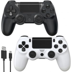 Lot De 2 Manettes De Jeu Sans Fil P4 Pour P4/Pro/Slim/Pc Noir Et Blanc,Avec Option Turbo,Bouton Arri&egrave;re,Double Vibration,Capteur Gyroscopique 6 Axes Et &Eacute;cran Tactile - Neuf