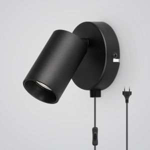 Trahoo-Gu10 Applique Murale Chambre Vintage Lampe Murale Avec Interrupteur Et Prise Spot Mural Noir Interieur Orientable 350°Luminaire Murale Pour Salons, Escaliers, Couloir (Sans Ampoule) - Neuf