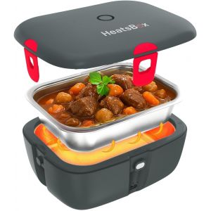 MEVRONISSHOP-HeatsBox Go Boite Chauffante Repas &Eacute;lectrique Mobile, Sans BPA, Contr&ocirc;le par Application, Batterie Int&eacute;gr&eacute;e, Bol Anti-Fuite Gamelle Chauffante en Acier Inoxydable (925 ml), 100 W, Gris - Neuf