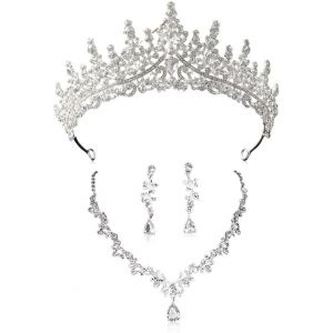 &Eacute;l&eacute;gant Parure De Bijoux De Mari&eacute;e 3 Pi&egrave;ces Avec Couronne Scintillante Collier En V Et Boucles D&iquest;Oreilles Goutte Bijoux De Luxe Pour Mariage Et Occasions Sp&eacute;ciales - Neuf
