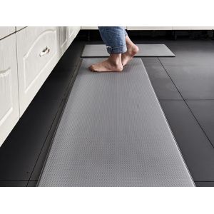 Tapis de porte de cuisine antid&eacute;rapant en cuir PU gris 150 x 45 cm, r&eacute;sistant &agrave; l'eau - Neuf