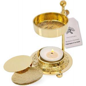 Br&ucirc;leur d'encens avec Tamis-Encensoir dor&eacute; pour r&eacute;sines et Herbes Br&ucirc;leur &agrave; encens,avec Tamis,Accessoire de Fumage - Neuf