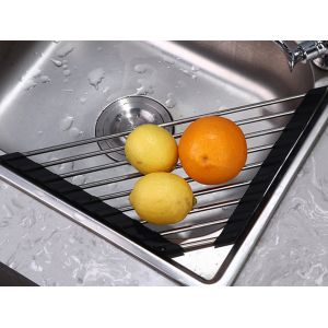 &Eacute;gouttoir &Agrave; Vaisselle Triangulaire Enroulable Pour Coin D'&eacute;vier - Noir - Neuf