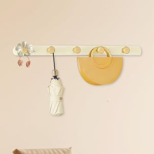 Pat&egrave;re murale avec 5 crochets en bois - Porte-manteau mural en bois - Pour chambre d'enfant, salon, couloir - Beige - Neuf