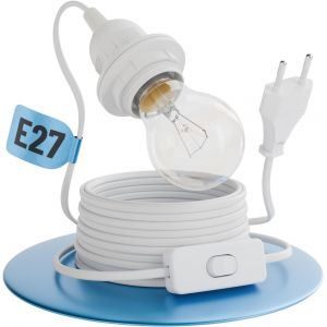 Kalanka-Douille E27 Avec C&acirc;ble Et Interrupteur Blanc 5 M&egrave;tres - Socle Ampoule E27 Avec Prise Max. 60w 250v - Douille Avec Interrupteur, Suspension Luminaire, Porte Douille Ampoule, Cable Luminaire - Neuf