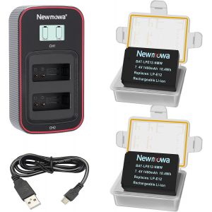 LP-E12 Batterie de Remplacement (Pack de 2) et écran LCD Intelligent Double Chargeur USB pour Canon LP-E12 et Canon EOS M,M2,EOS M10,EOS M50,EOS M100,EOS M200,EOS Rebel SL1 - Neuf