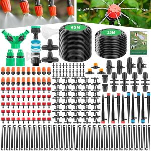 Système d'irrigation Jardin 315PCS Kit d'irrigation Goutte avec 60M + 15M Tuyau, Irrigation Goutte à Goutte Pulvérisation Systèmes de Refroidissement pour Jardin pelouse Serre Plantes - Neuf