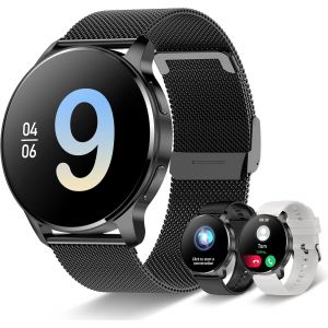 Montre Connect&eacute;e Femme avec Appel Bluetooth, 1.32"" Smartwatch avec Fonction F&eacute;minine Fr&eacute;quence Cardiaque Sommeil Podometre SpO2 Pression art&eacute;rielle, Etanche Montre Sport Ronde pour Android iOS Noir - Neuf