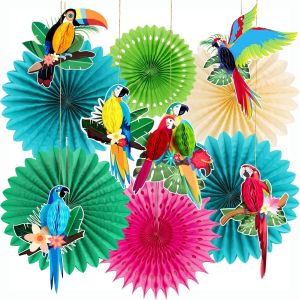 Tianyi-Lot De 12 &Eacute;ventails En Papier Pour D&eacute;coration De F&ecirc;te Hawa&iuml;enne Tropicale - Motif Perroquet - D&eacute;coration D'&eacute;t&eacute; - Pour Barbecue, Plage, Jardin - Neuf